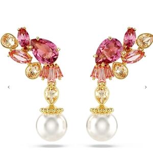 Swarovski Elegant Pink and Gold Pearl Drop Earrings